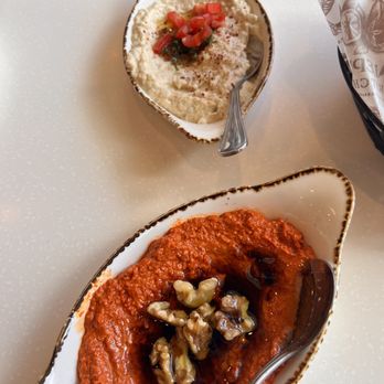 Aleppo's Kitchen - Muhammara Dip and Musabaha (HUMMUS) Dip - Mediterranean Near Me - Anaheim, California