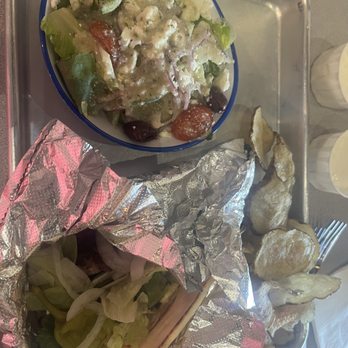 Gyros Mediterranean - Lamb souvlaki on gluten free pita  Greek salad and patatas - Greek Near Me - Albuquerque, New Mexico