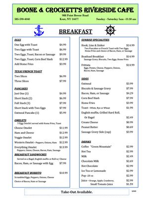 Menu photo 1 Boone & Crockett's Riverside Cafe Kent, NY