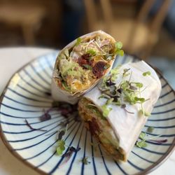 Cafe Alula - Alula Breakfast Burrito (~$13) with Lebanese Beef Sausage (~$6)