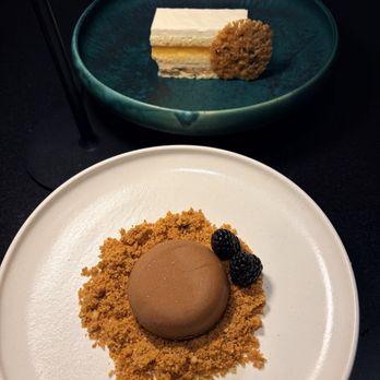 Jeon - front (chocolate semifreddo) back (yuzu white sesame opera) - Korean Near Me - Vancouver, British Columbia