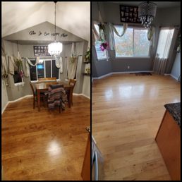 Kitchen after on the left, before on the right. Hickory with Products stain Kitchen after on the left, before on the right. Hickory with Products stain