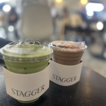 Stagger Coffee - Macha next to their orange mocha - Coffee & Tea Near Me - Los Angeles, California Stagger Coffee - Macha next to their orange mocha - Coffee & Tea Near Me - Los Angeles, California