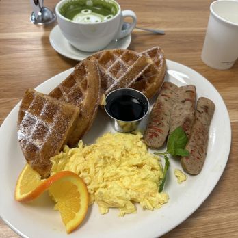 LA Prime Caffe - Waffle combo with chicken sausage - Breakfast & Brunch Near Me - Los Angeles, California LA Prime Caffe - Waffle combo with chicken sausage - Breakfast & Brunch Near Me - Los Angeles, California