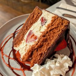 Lulu's Chocolate Bar - Strawberry Suspension Cake slice