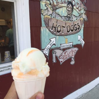 Bonanza's - Dessert (orange cream delight) and the hot dogs sign behind it. - Ice Cream & Frozen Yogurt Near Me - Oyster Bay, New York