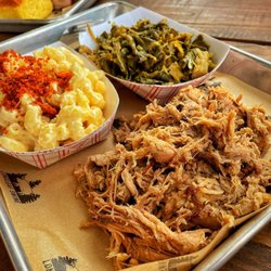 Longleaf Swine BBQ - Whole hog pork with Mac n cheese and collard greens