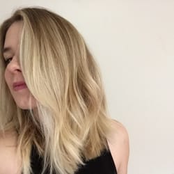 1329 Salon and Spa - A shorter, blunter cut and cooler blonde. Thank you Sammi and Emylee!