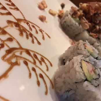 Oishi Sushi - Volcano Roll in the background with decorative plate art. - Sushi Bars Near Me - Chesapeake, Virginia Oishi Sushi - Volcano Roll in the background with decorative plate art. - Sushi Bars Near Me - Chesapeake, Virginia