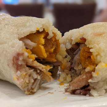 Chef Tony - Sticky rice dumpling with salted egg, pork, Chinese sausage, mung bean, chestnut - Dim Sum Near Me - Richmond, British Columbia Chef Tony - Sticky rice dumpling with salted egg, pork, Chinese sausage, mung bean, chestnut - Dim Sum Near Me - Richmond, British Columbia