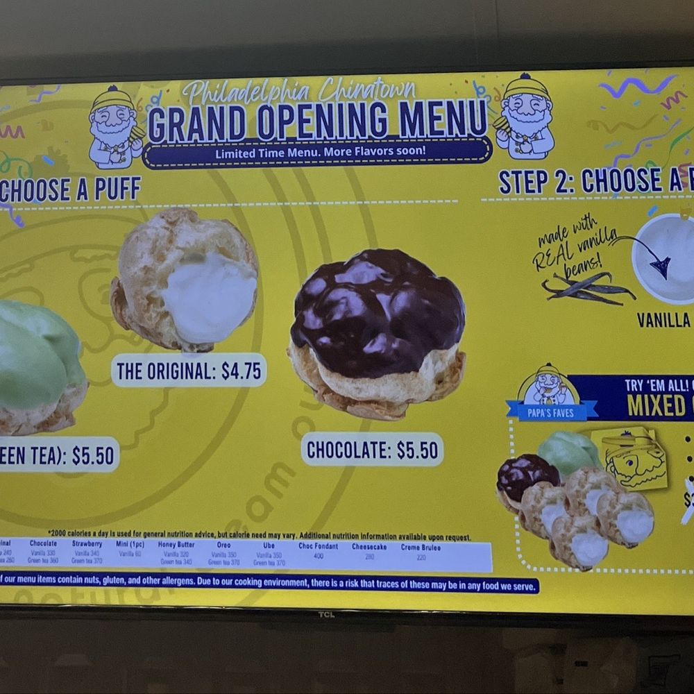 Beard Papa's - Grand opening menu - Desserts Near Me - Philadelphia, Pennsylvania