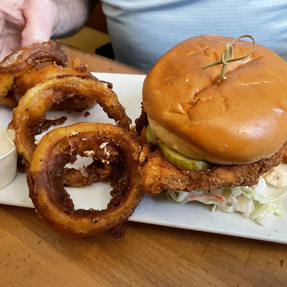 Not your Daddy's Chicken Sandwich and onion rings Not your Daddy's Chicken Sandwich and onion rings