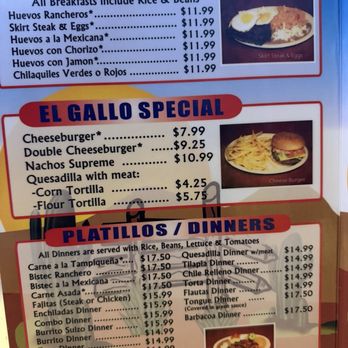 El Gallo - Menu page 1 - Mexican Near Me - Chicago, Illinois