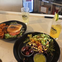 Tostada and Green chile burger Tostada and Green chile burger