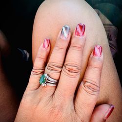 Aqua Nails Spa - Gel nail builder over real nails with cat eye nail color/style.