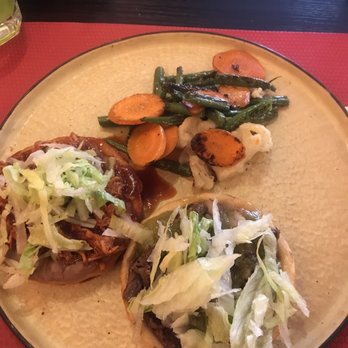 Sabor A Oaxaca - Sopes de Tinga (chicken in a special sauce) and grilled vegetables - Mexican Near Me - Rancho Cucamonga, California Sabor A Oaxaca - Sopes de Tinga (chicken in a special sauce) and grilled vegetables - Mexican Near Me - Rancho Cucamonga, California