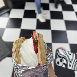 The Custard Hut - Cinnamon waffle with vanilla ice cream, strawberries and Nutella