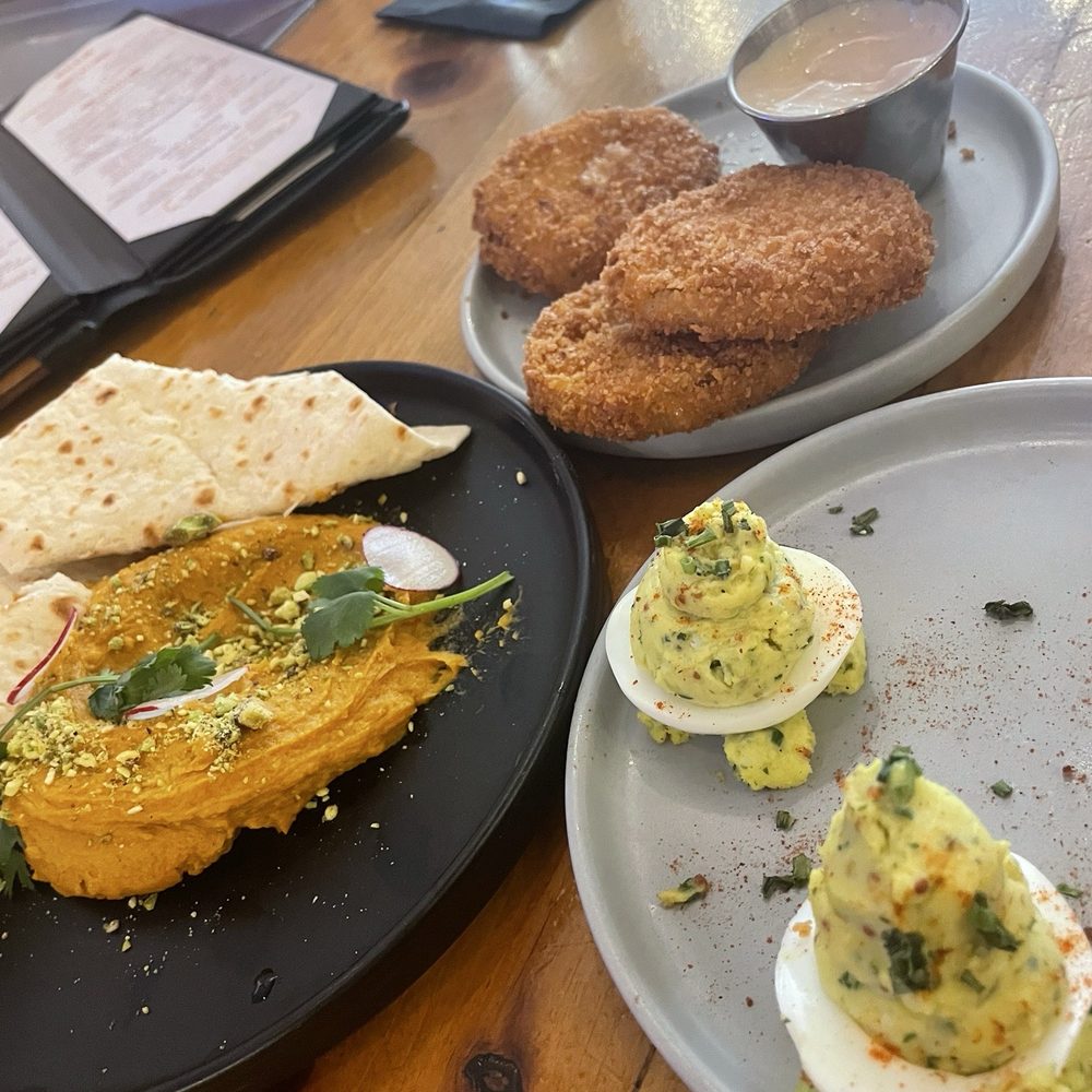 Batch Local Kitchen - Sweet potato Southern-Style Hummus, Deviled Eggs, and Fried Green Tomatoes - Cocktail Bars Near Me - West Palm Beach, Florida Batch Local Kitchen - Sweet potato Southern-Style Hummus, Deviled Eggs, and Fried Green Tomatoes - Cocktail Bars Near Me - West Palm Beach, Florida