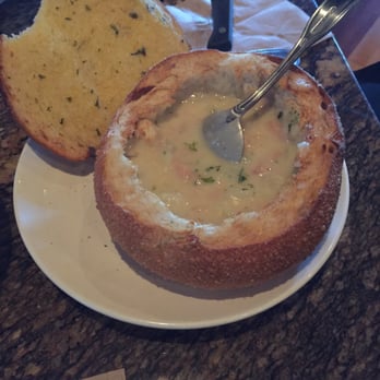 BJ's Restaurant & Brewhouse - Clam chowder in sourdough bread bowl - New American Near Me - Waco, Texas BJ's Restaurant & Brewhouse - Clam chowder in sourdough bread bowl - New American Near Me - Waco, Texas