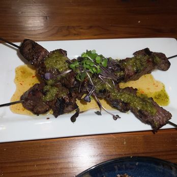 Moonstone Grill - Steak Skewer: chili honey, salsa verde, scallions. - Seafood Near Me - Trinidad, California