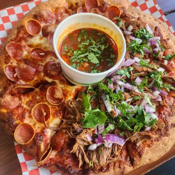Pizza Presidente - Half pep half birria - Pizza Near Me - San Jose, California Pizza Presidente - Half pep half birria - Pizza Near Me - San Jose, California