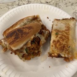 Tacos El Crucero - 1/4 of chicken torta and 1/4 of el pastor quesadilla.