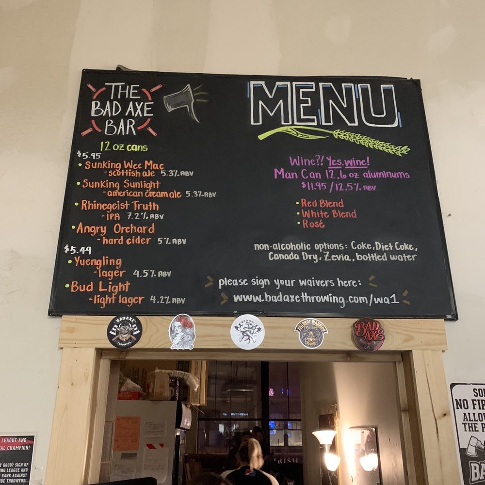 Bad Axe Throwing - The menu - Recreation Centers Near Me - Indianapolis, Indiana