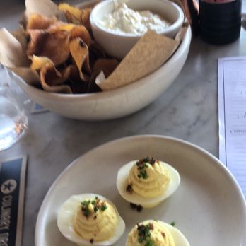 Culinary Dropout - Deviled eggs and homemade potato chips with onion dip - New American Near Me - Scottsdale, Arizona Culinary Dropout - Deviled eggs and homemade potato chips with onion dip - New American Near Me - Scottsdale, Arizona