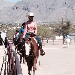 Cielo Tierra Ranch - Sheryl schooling one of her adult students gelding at a local show