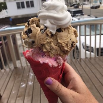 Skipper Dipper - S'mores and cotton candy on pink vanilla cone..with their signature soft serve on top. - Ice Cream & Frozen Yogurt Near Me - Long Beach Township, New Jersey