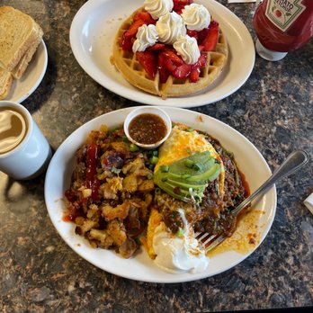 Abbys - Ranchero Omelette and strawberry waffle - Breakfast & Brunch Near Me - Hemet, California Abbys - Ranchero Omelette and strawberry waffle - Breakfast & Brunch Near Me - Hemet, California