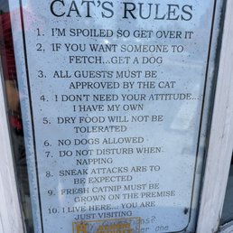 In the window of the feed store.