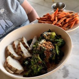 Chicken with broccoli and sweet potatoes. Chicken with broccoli and sweet potatoes.