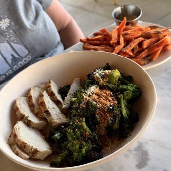 Flower Child - Chicken with broccoli and sweet potatoes. - Salad Near Me - Riverton, Utah Flower Child - Chicken with broccoli and sweet potatoes. - Salad Near Me - Riverton, Utah