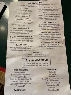 Menu photo 3 A Bar Montana Bigfork, MT