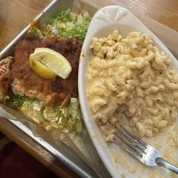Spicy breaded Salmon and Mac n Cheese!