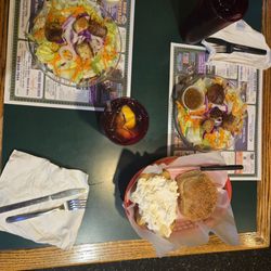 Salads,with fresh bread and cinnamon rolls