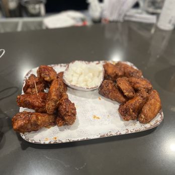 Bonchon San Gabriel - half spicy and half soy garlic with radish - Korean Near Me - San Gabriel, California Bonchon San Gabriel - half spicy and half soy garlic with radish - Korean Near Me - San Gabriel, California