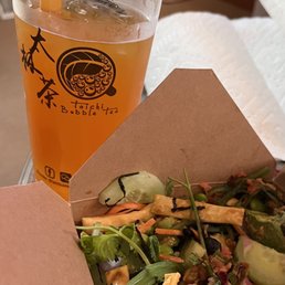 Passionfruit green tea w/passionfruit boba & 2 protein rice bowl (takeout). Passionfruit green tea w/passionfruit boba & 2 protein rice bowl (takeout).