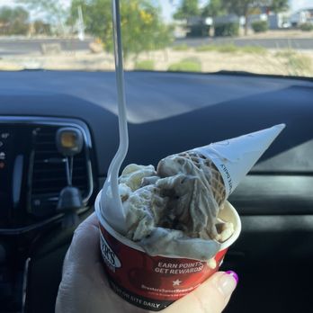 Bruster's Real Ice Cream - Two scoops right after it was handed to me.  Boston Cream Pie - Desserts Near Me - Chandler, Arizona