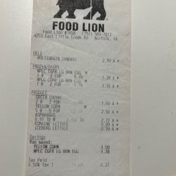 Food Lion - Receipt