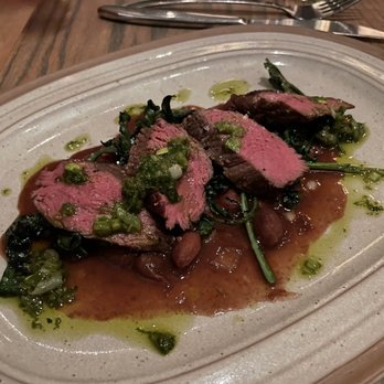 Trestle - Pan seared bistro steak with braised cranberry beans and green garlic salsa verde (SF Restaurant Week 4/7/22) - New American Near Me - San Francisco, California Trestle - Pan seared bistro steak with braised cranberry beans and green garlic salsa verde (SF Restaurant Week 4/7/22) - New American Near Me - San Francisco, California