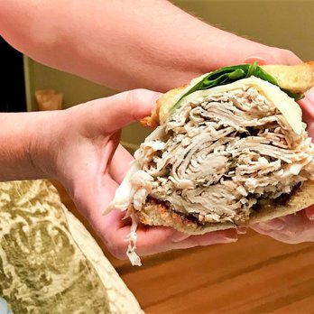 Jane's Delicatessen - The Chas:  Roasted turkey, spinach, apple butter, garlic aioli, provolone, bacon. The BEST sandwich in the world!  Full of savory flavors - Delis Near Me - Tulsa, Oklahoma