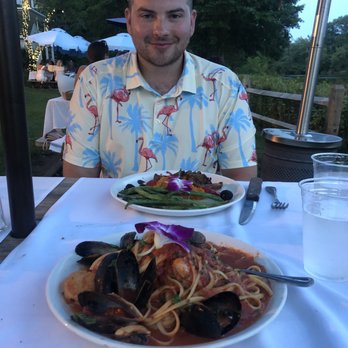 Farm Country Kitchen - Dinner with my fav view!  Sliced Marinated Duck Breast Chiopino - American Near Me - Riverhead, New York