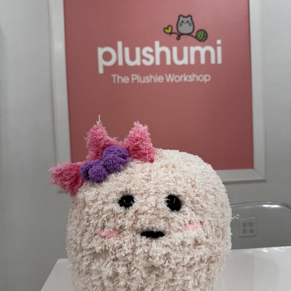 The Plushie Workshop - Pink Dino with purple bow - Kids Activities Near Me - Pasadena, California