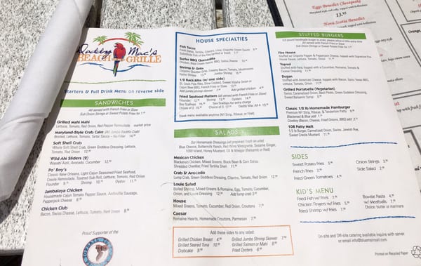 Menu photo 8 Daddy Mac's Beach Grille Surf City, NC