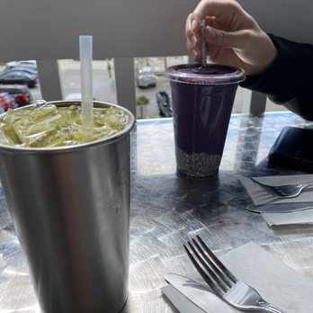 The Spot - Matcha latte and blueberry chia smoothie - Creperies Near Me - Cambria, California The Spot - Matcha latte and blueberry chia smoothie - Creperies Near Me - Cambria, California