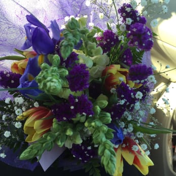 Art In Flowers - My sweet boyfriend put together some purple lilacs, red/yellow tulips, purple/ white or forget me nots, baby's breath.... - Florists Near Me - Alhambra, California Art In Flowers - My sweet boyfriend put together some purple lilacs, red/yellow tulips, purple/ white or forget me nots, baby's breath.... - Florists Near Me - Alhambra, California