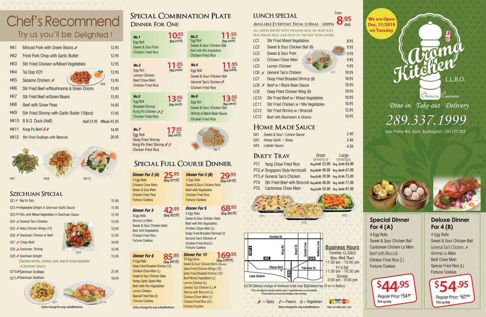 AROMA KITCHEN 566 Plains Road E, Burlington, Ontario Chinese