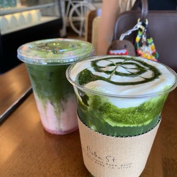 Boba St - Strawberry Matcha (L), Matcha Einspanner (R) - Coffee & Tea Near Me - Baldwin Park, California Boba St - Strawberry Matcha (L), Matcha Einspanner (R) - Coffee & Tea Near Me - Baldwin Park, California